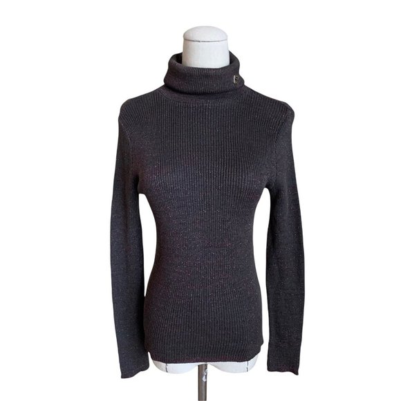 Vintage 60s 70s Pierre Cardin Ribbed Turtleneck Sweater Pink Metallic Logo Mod - Picture 2 of 10